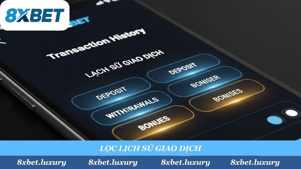 Hệ thống 8Xbet cung cấp bộ lọc thông minh, giúp bạn dễ dàng tra cứu và phân loại lịch sử nạp tiền, rút tiền, và khuyến mãi.