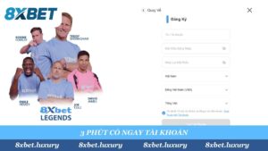 Giao diện đăng ký 8Xbet được thiết kế trực quan, bảo mật và chỉ mất 3 phút để hoàn tất